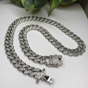 Iced Out Silver Hip Hop Cuban Link Chain Men Length 20”